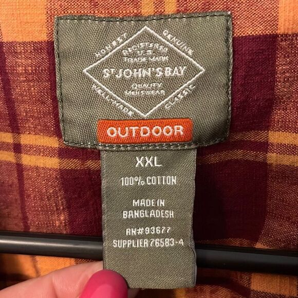 St.John’s Bay Plaid Button Down. Men’s Size XXL. Maroon/Orange. Cotton. Outdoor. - Picture 3 of 6